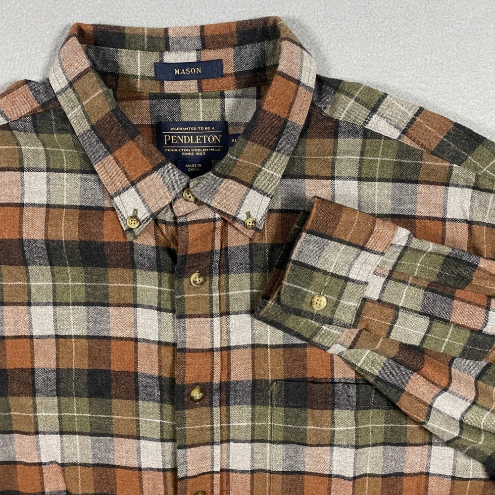 Pendleton Mason Button Down Shirt Mens XL Multicolor Plaid Flannel Long Sleeve